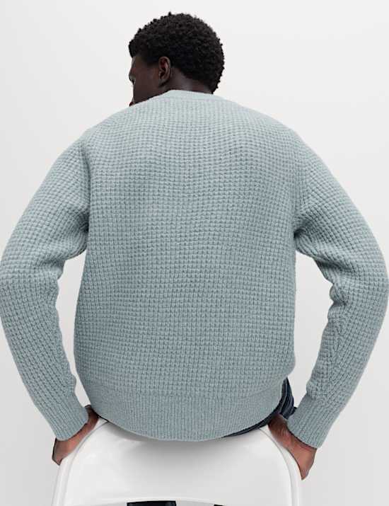 Waffle Knit High Neck Jumper with Wool