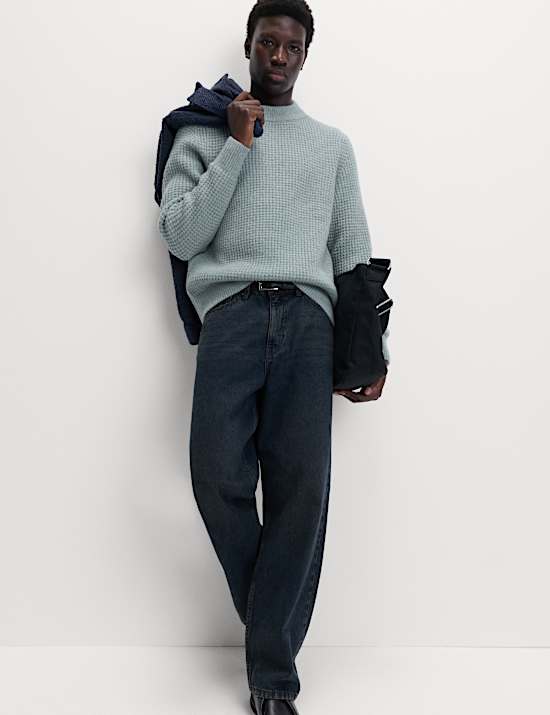 Waffle Knit High Neck Jumper with Wool