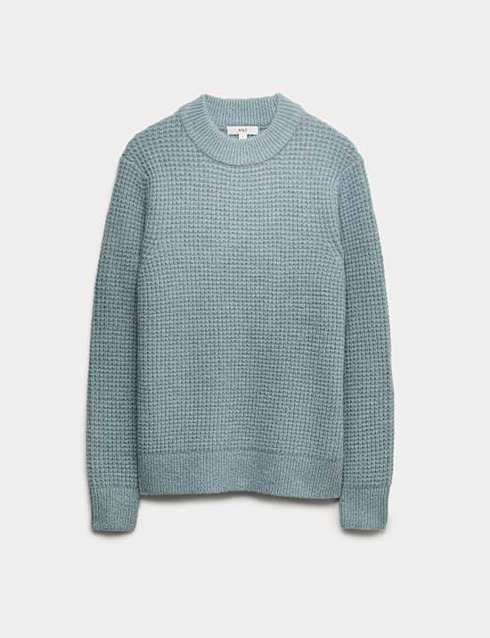 Waffle Knit High Neck Jumper with Wool