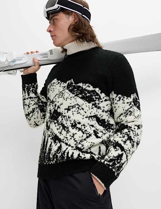 Merino Wool Rich Boucle Mountain Scene Jumper