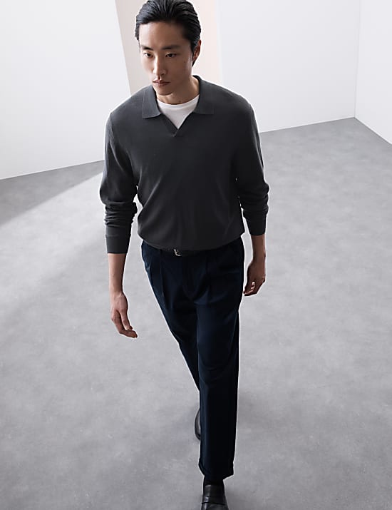 Pure Extra Fine Merino Wool Knitted Polo Shirt