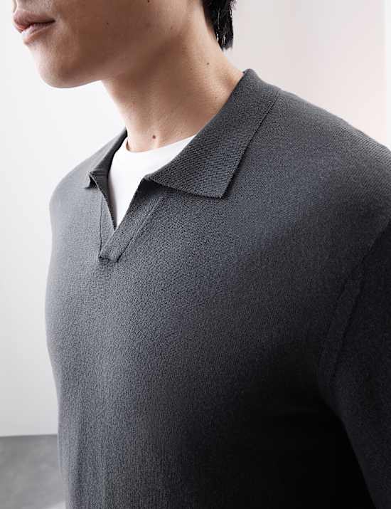 Pure Extra Fine Merino Wool Knitted Polo Shirt