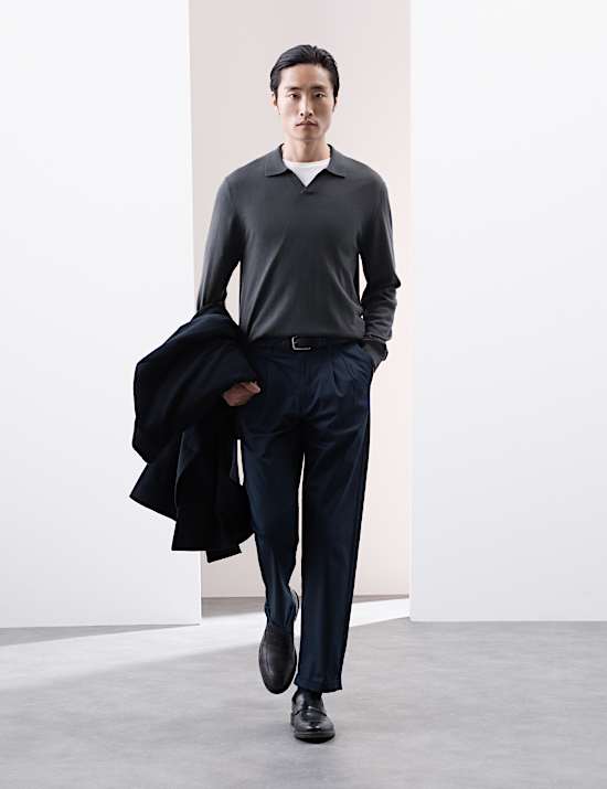 Pure Extra Fine Merino Wool Knitted Polo Shirt