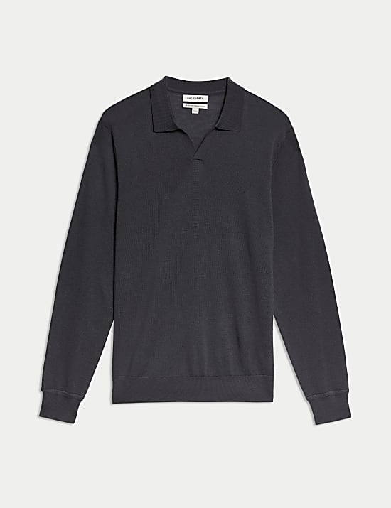 Pure Extra Fine Merino Wool Knitted Polo Shirt