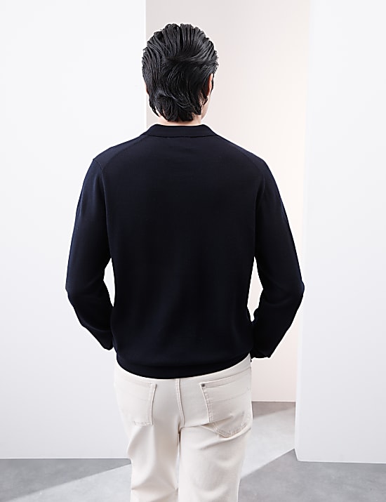 Gestricktes Poloshirt aus reiner, extrafeiner Merinowolle