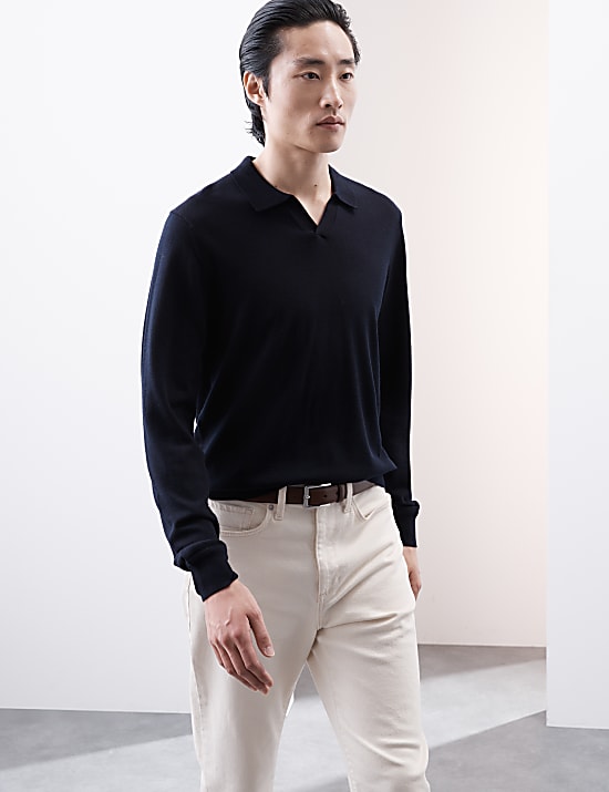 Gestricktes Poloshirt aus reiner, extrafeiner Merinowolle