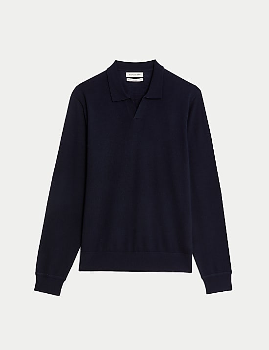 Gestricktes Poloshirt aus reiner, extrafeiner Merinowolle