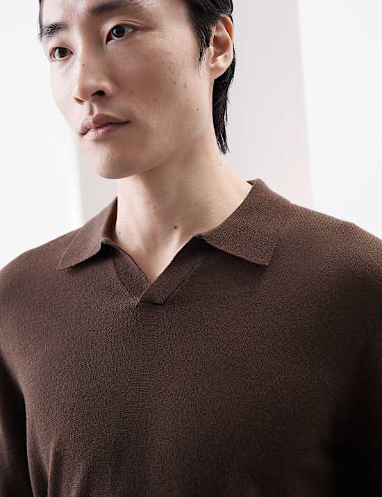 Pure Extra Fine Merino Wool Knitted Polo Shirt