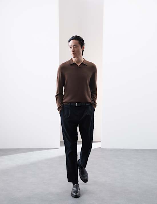 Pure Extra Fine Merino Wool Knitted Polo Shirt