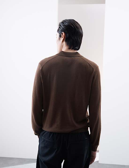 Pure Extra Fine Merino Wool Knitted Polo Shirt