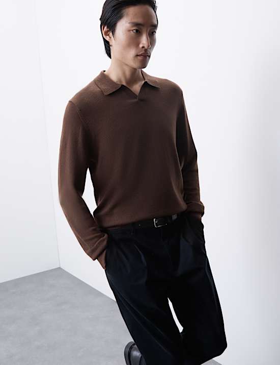 Pure Extra Fine Merino Wool Knitted Polo Shirt