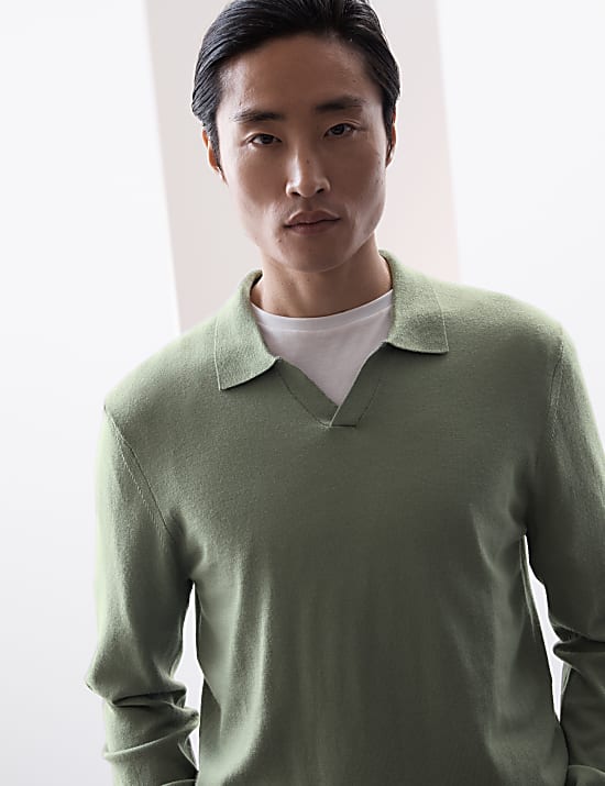 Pure Extra Fine Merino Wool Knitted Polo Shirt