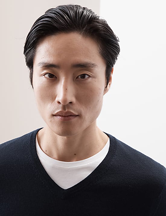 Sweter z dekoltem w serek ze 100% wełny merino Extra Fine