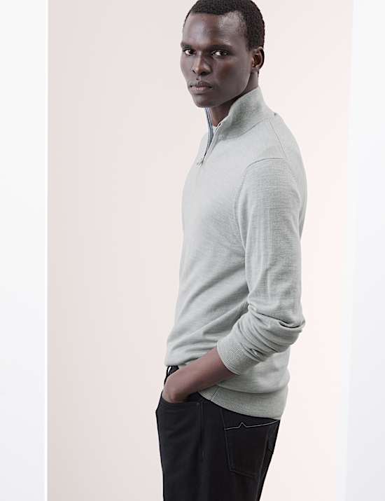 Pure Extra Fine Merino Wool Half Zip Jumper
