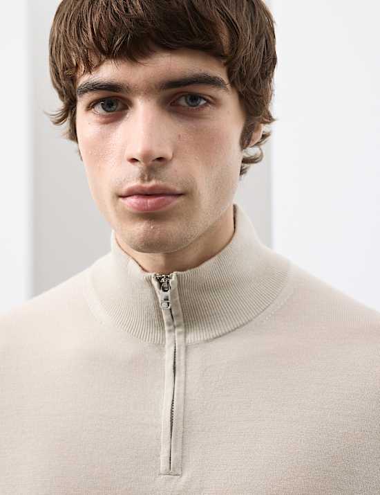 Πουλόβερ με φερμουάρ από μαλλί Merino Extra Fine