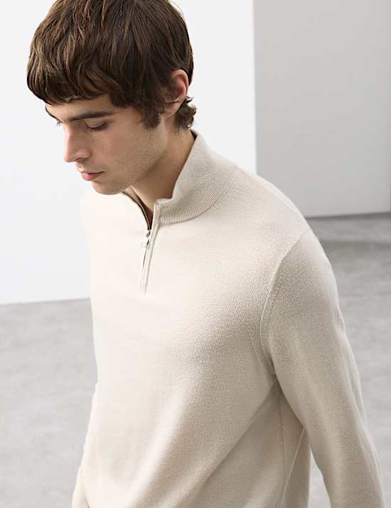 Πουλόβερ με φερμουάρ από μαλλί Merino Extra Fine