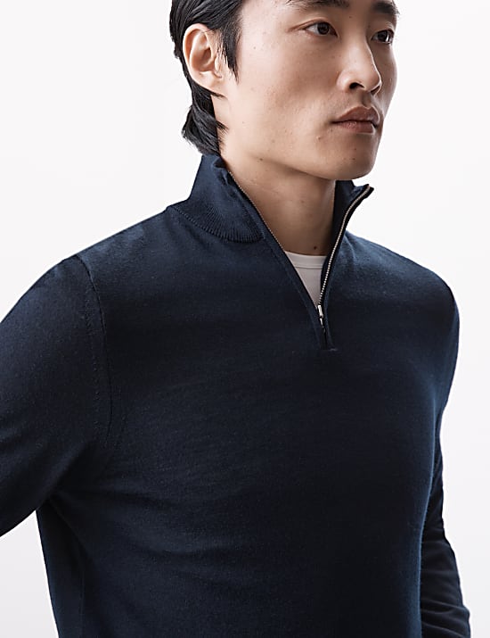 Pure Extra Fine Merino Wool Half Zip Jumper