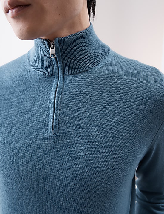 Pure Extra Fine Merino Wool Half Zip Jumper