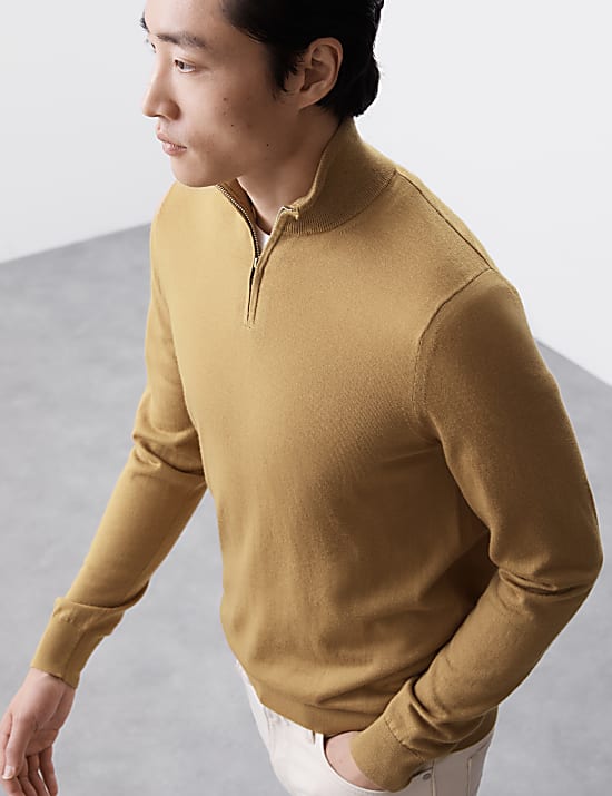 Pure Extra Fine Merino Wool Half Zip Jumper