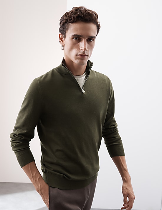 Pure Extra Fine Merino Wool Half Zip Jumper