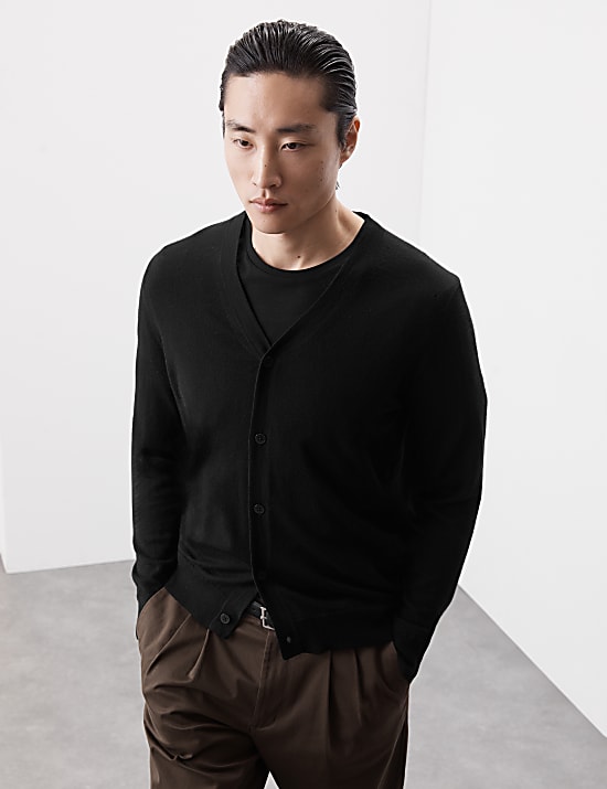 Pure Extra Fine Merino Wool V-Neck Cardigan