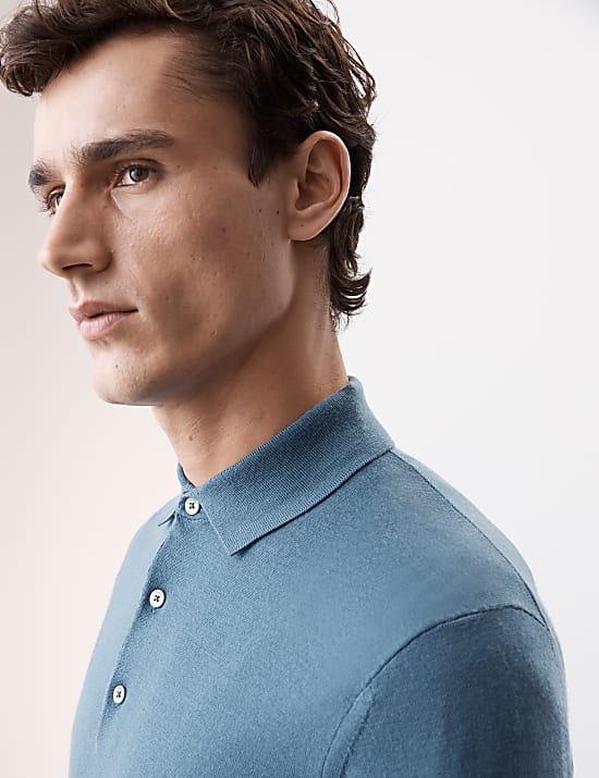 Pure Extra Fine Merino Wool Knitted Polo Shirt