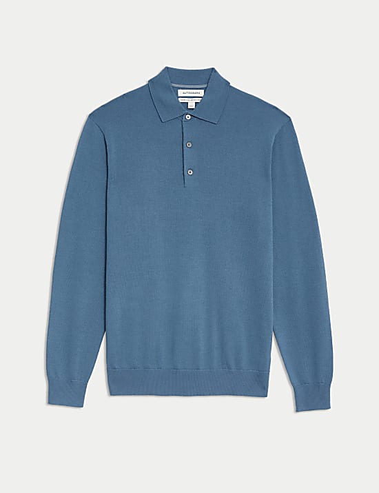 Pure Extra Fine Merino Wool Knitted Polo Shirt