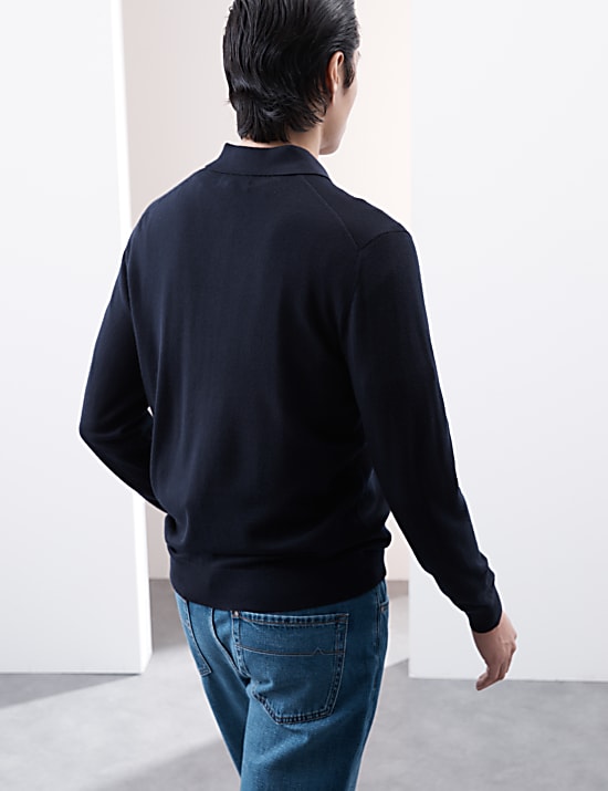 Gestricktes Poloshirt aus reiner, extrafeiner Merinowolle