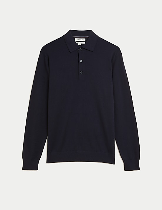 Gestricktes Poloshirt aus reiner, extrafeiner Merinowolle