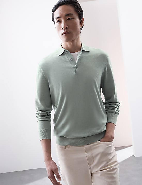 Pure Extra Fine Merino Wool Knitted Polo Shirt