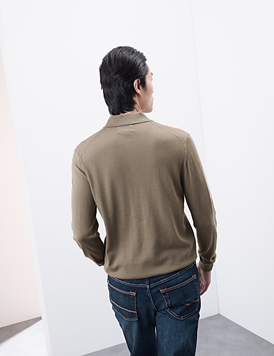 Pure Extra Fine Merino Wool Knitted Polo Shirt