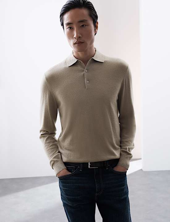 Pure Extra Fine Merino Wool Knitted Polo Shirt