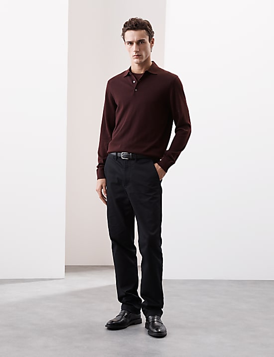 Πλεκτή μπλούζα πόλο από 100% εξαιρετικά λεπτό μαλλί Merino