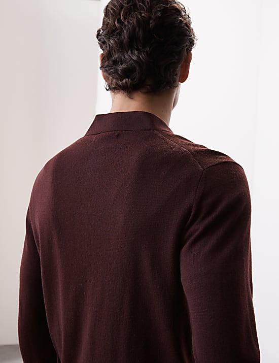 Πλεκτή μπλούζα πόλο από 100% εξαιρετικά λεπτό μαλλί Merino