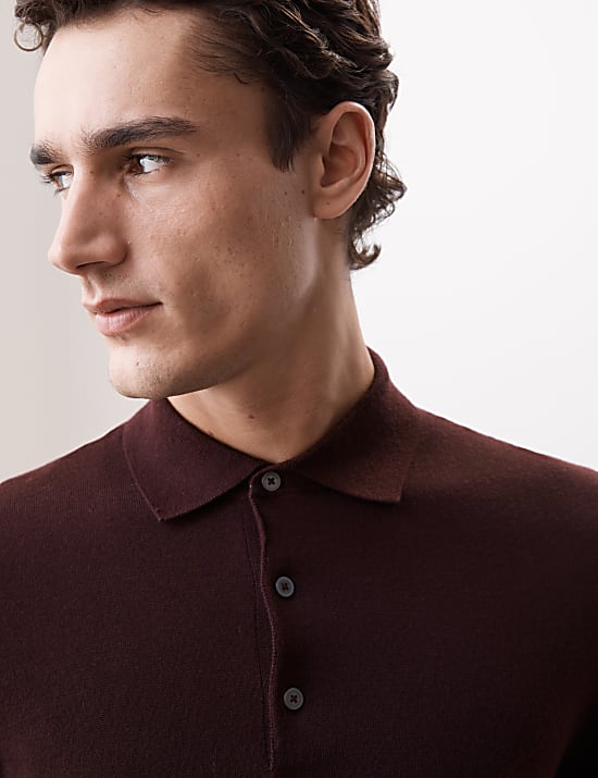 Πλεκτή μπλούζα πόλο από 100% εξαιρετικά λεπτό μαλλί Merino