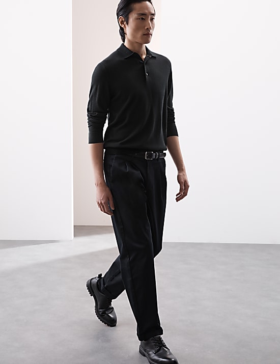 Pure Extra Fine Merino Wool Knitted Polo Shirt