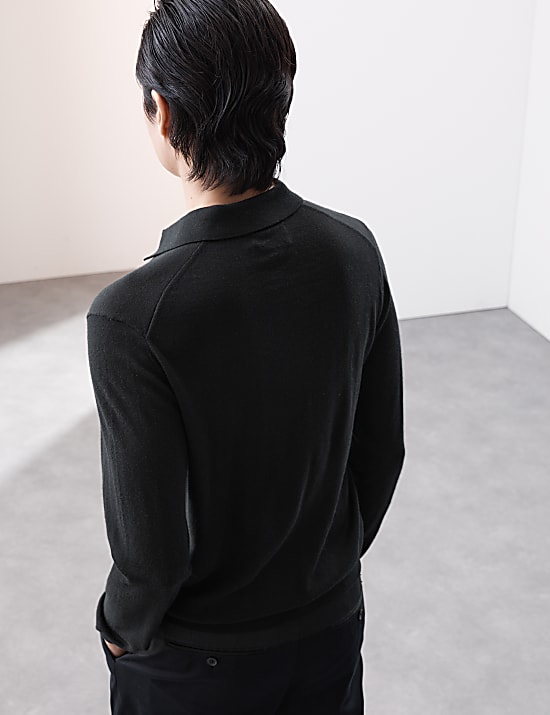Pure Extra Fine Merino Wool Knitted Polo Shirt