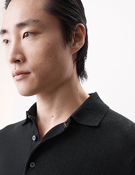 Pure Extra Fine Merino Wool Knitted Polo Shirt