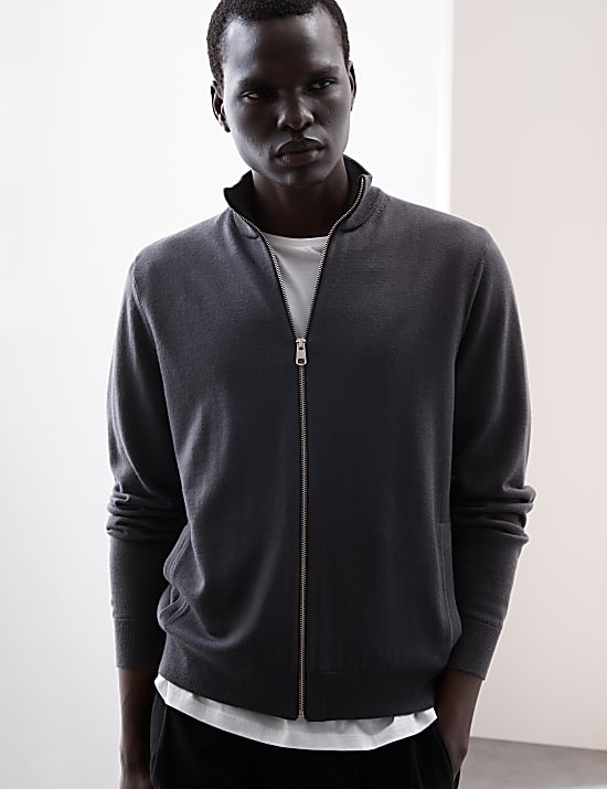 Pure Extra Fine Merino Wool Zip Up Jumper