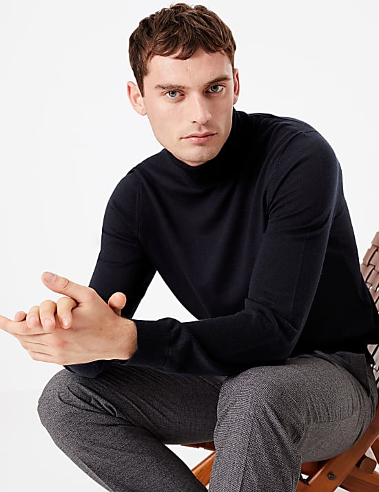Pure Extra Fine Merino Wool Roll Neck Jumper