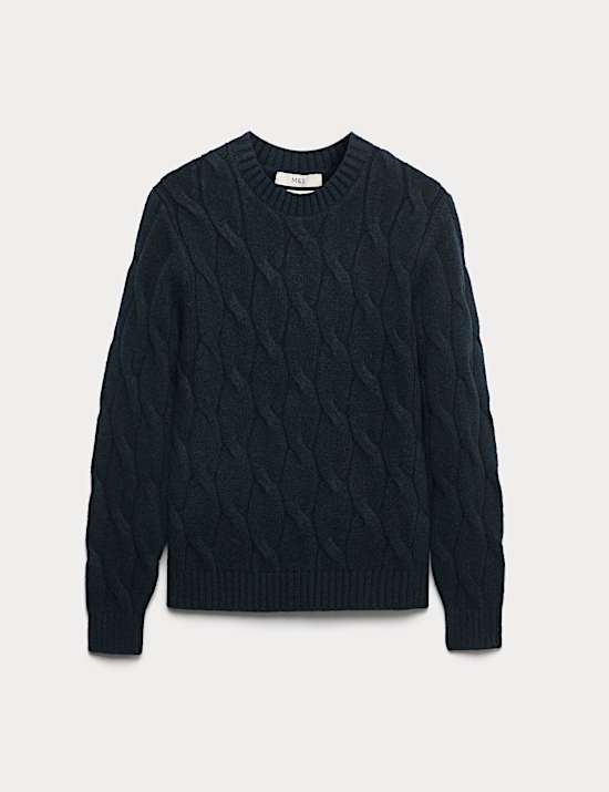 Cable Crew Neck Jumper with Wool
