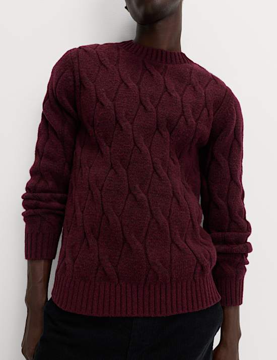 Cable Crew Neck Jumper with Wool