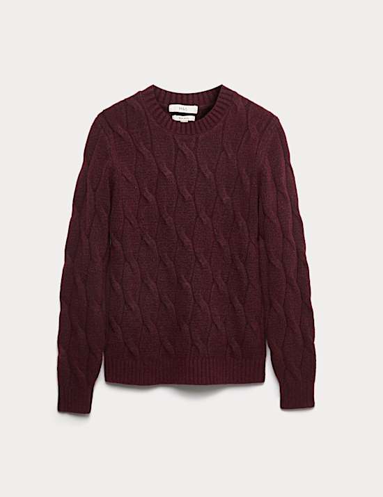 Cable Crew Neck Jumper with Wool