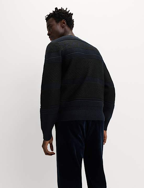 Textured Crew Neck Jumper with Wool