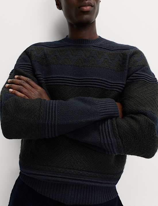 Textured Crew Neck Jumper with Wool