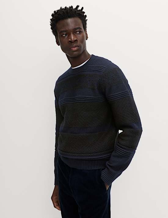 Textured Crew Neck Jumper with Wool