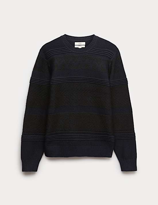 Textured Crew Neck Jumper with Wool