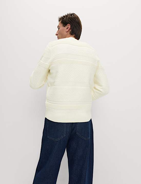 Textured Crew Neck Jumper with Wool