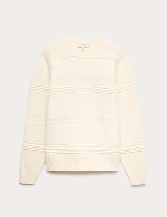 Textured Crew Neck Jumper with Wool