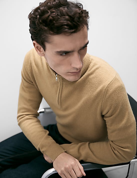 Πουλόβερ με φερμουάρ στο μισό μήκος από 100% κασμίρι